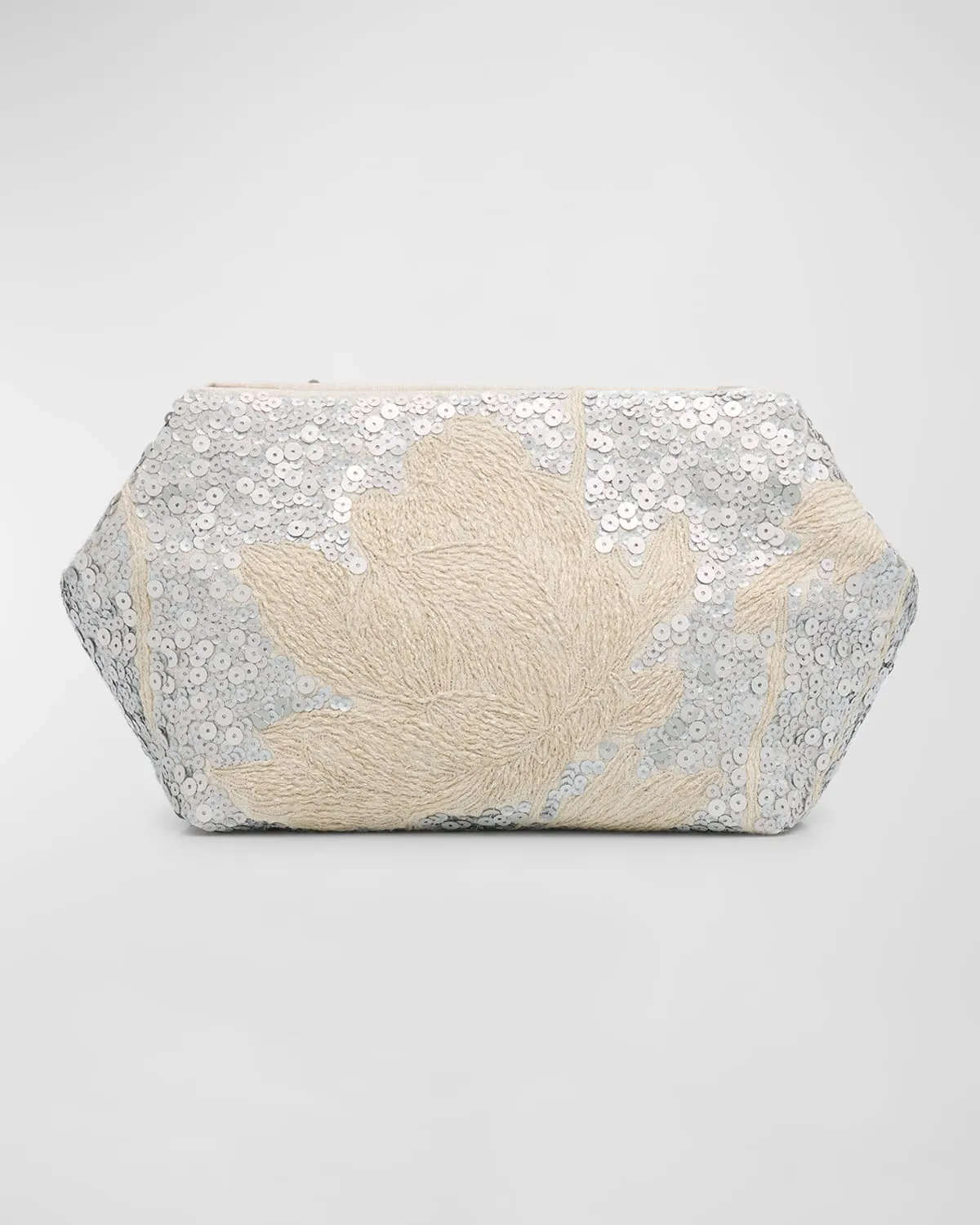 Sequined Magnolia-Print Clutch Bag