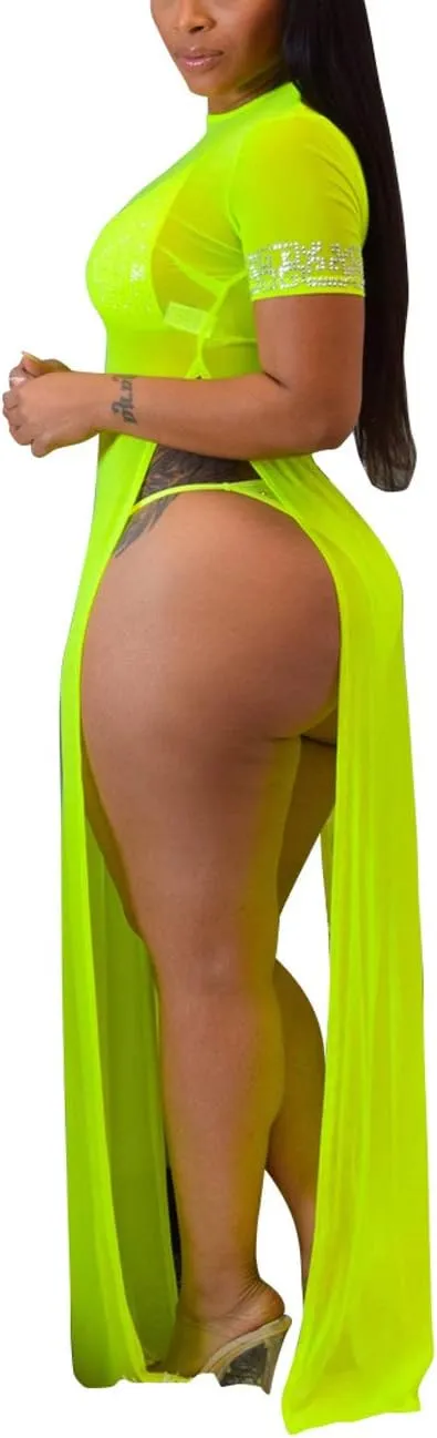 Sexy Cover Ups for Swimwear Women Casual See Through Crochet Mesh Bathing Suit Dress Summer