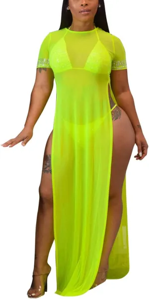 Sexy Cover Ups for Swimwear Women Casual See Through Crochet Mesh Bathing Suit Dress Summer