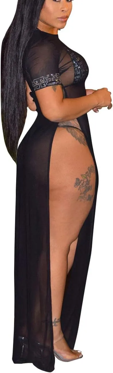Sexy Cover Ups for Swimwear Women Casual See Through Crochet Mesh Bathing Suit Dress Summer