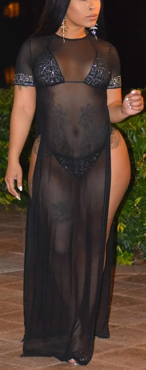 Sexy Cover Ups for Swimwear Women Casual See Through Crochet Mesh Bathing Suit Dress Summer