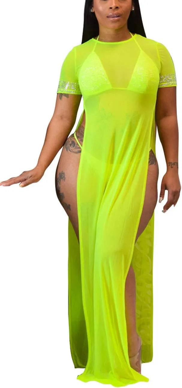 Sexy Cover Ups for Swimwear Women Casual See Through Crochet Mesh Bathing Suit Dress Summer