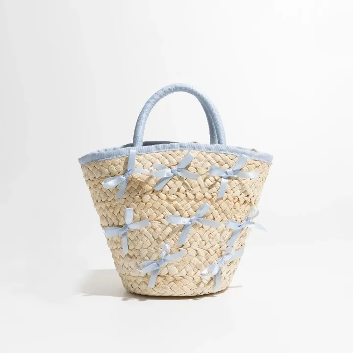 Shelby Bow Knot Applique Straw Totes