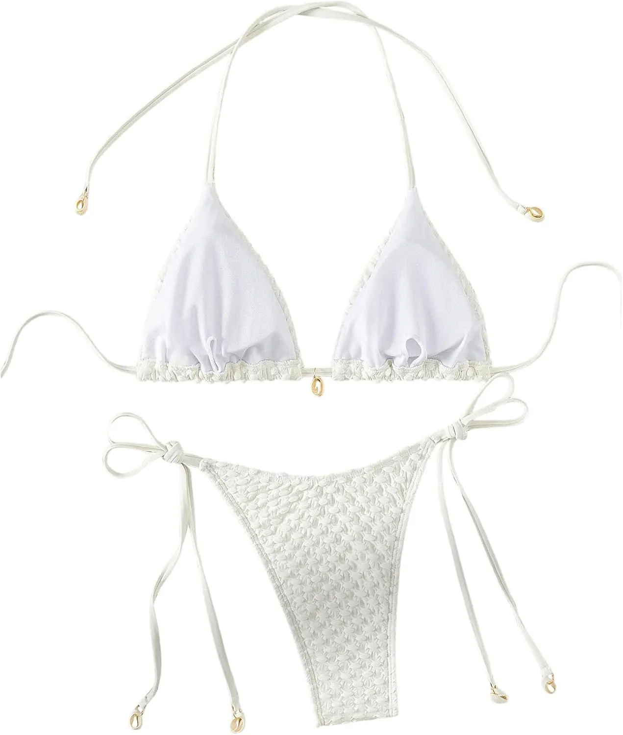 SHENHE Women's 2 Piece Halter Swimsuit Textured Tie Side Triangle Bikini Bathing Suit