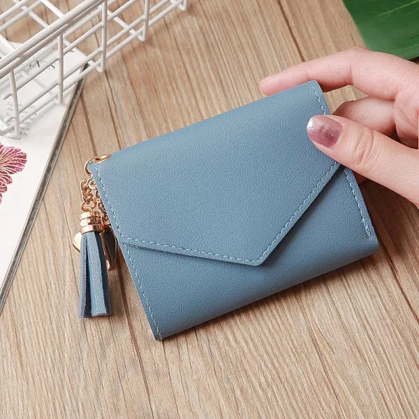 Short Wallet Women Wallets Cute Love Tassel Fashion Hasp Coin Purse Card Holder Female Clutch Money Bag PU Leather Lady Purses