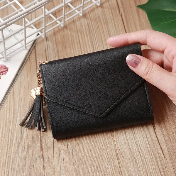 Short Wallet Women Wallets Cute Love Tassel Fashion Hasp Coin Purse Card Holder Female Clutch Money Bag PU Leather Lady Purses