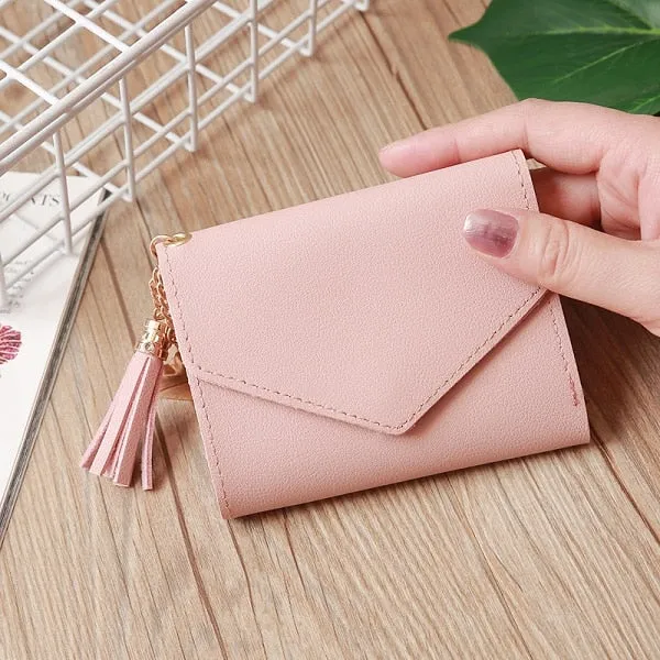 Short Wallet Women Wallets Cute Love Tassel Fashion Hasp Coin Purse Card Holder Female Clutch Money Bag PU Leather Lady Purses