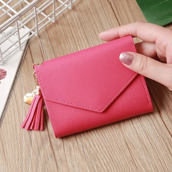 Short Wallet Women Wallets Cute Love Tassel Fashion Hasp Coin Purse Card Holder Female Clutch Money Bag PU Leather Lady Purses