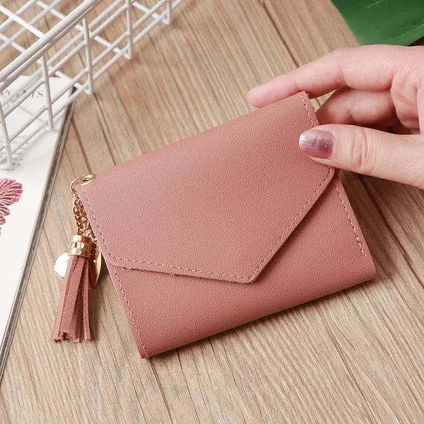 Short Wallet Women Wallets Cute Love Tassel Fashion Hasp Coin Purse Card Holder Female Clutch Money Bag PU Leather Lady Purses