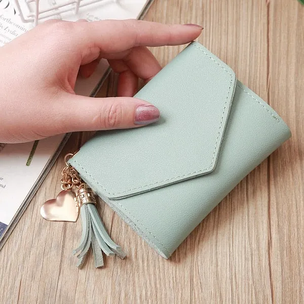 Short Wallet Women Wallets Cute Love Tassel Fashion Hasp Coin Purse Card Holder Female Clutch Money Bag PU Leather Lady Purses