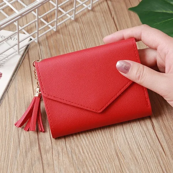 Short Wallet Women Wallets Cute Love Tassel Fashion Hasp Coin Purse Card Holder Female Clutch Money Bag PU Leather Lady Purses