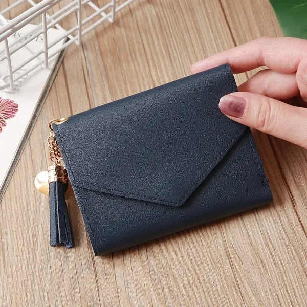 Short Wallet Women Wallets Cute Love Tassel Fashion Hasp Coin Purse Card Holder Female Clutch Money Bag PU Leather Lady Purses