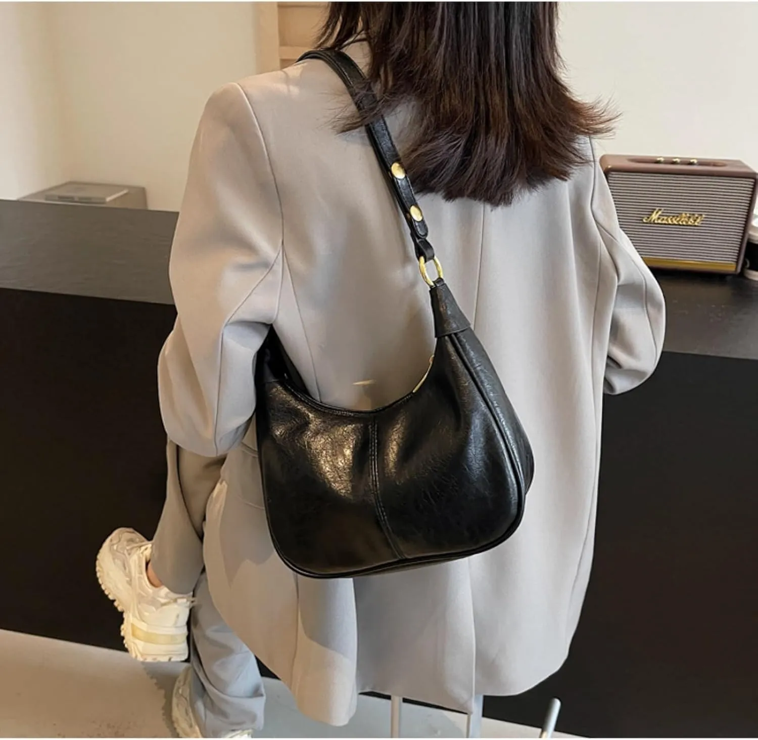 Shoulder Bags for Women, Small Hobo Crescent Handbags Cute Retro Tote Purse Mini Shoulder Clutch with Zipper Closure