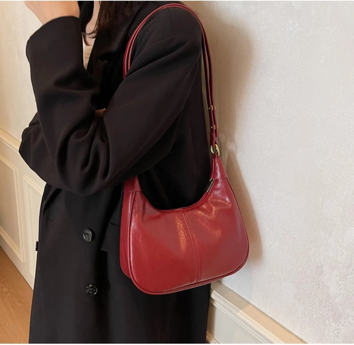 Shoulder Bags for Women, Small Hobo Crescent Handbags Cute Retro Tote Purse Mini Shoulder Clutch with Zipper Closure