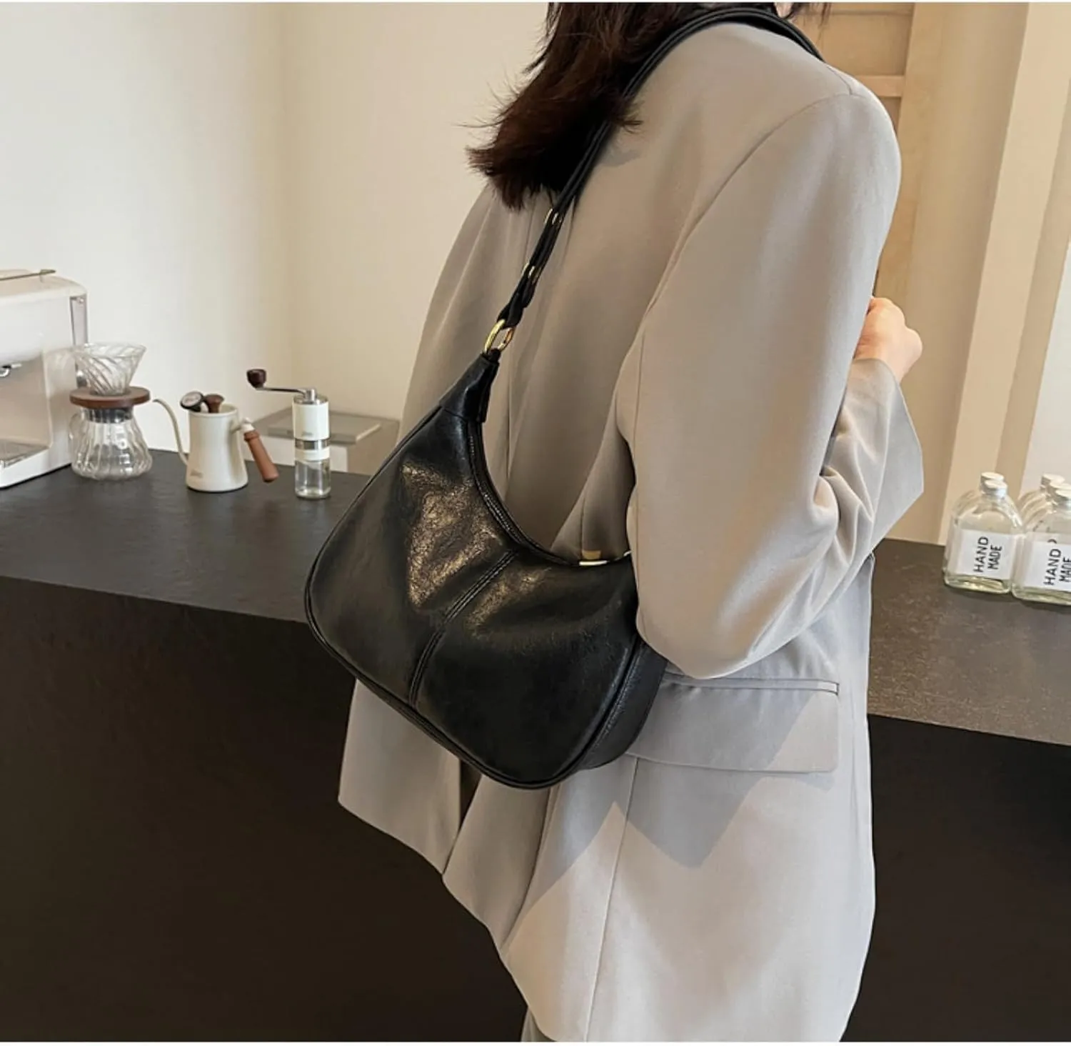 Shoulder Bags for Women, Small Hobo Crescent Handbags Cute Retro Tote Purse Mini Shoulder Clutch with Zipper Closure