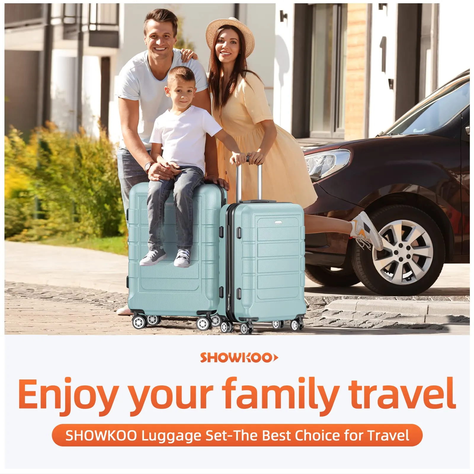 SHOWKOO Luggage Sets Expandable PC ABS Durable Suitcase Double Wheels TSA Lock 5pcs Wine Red
