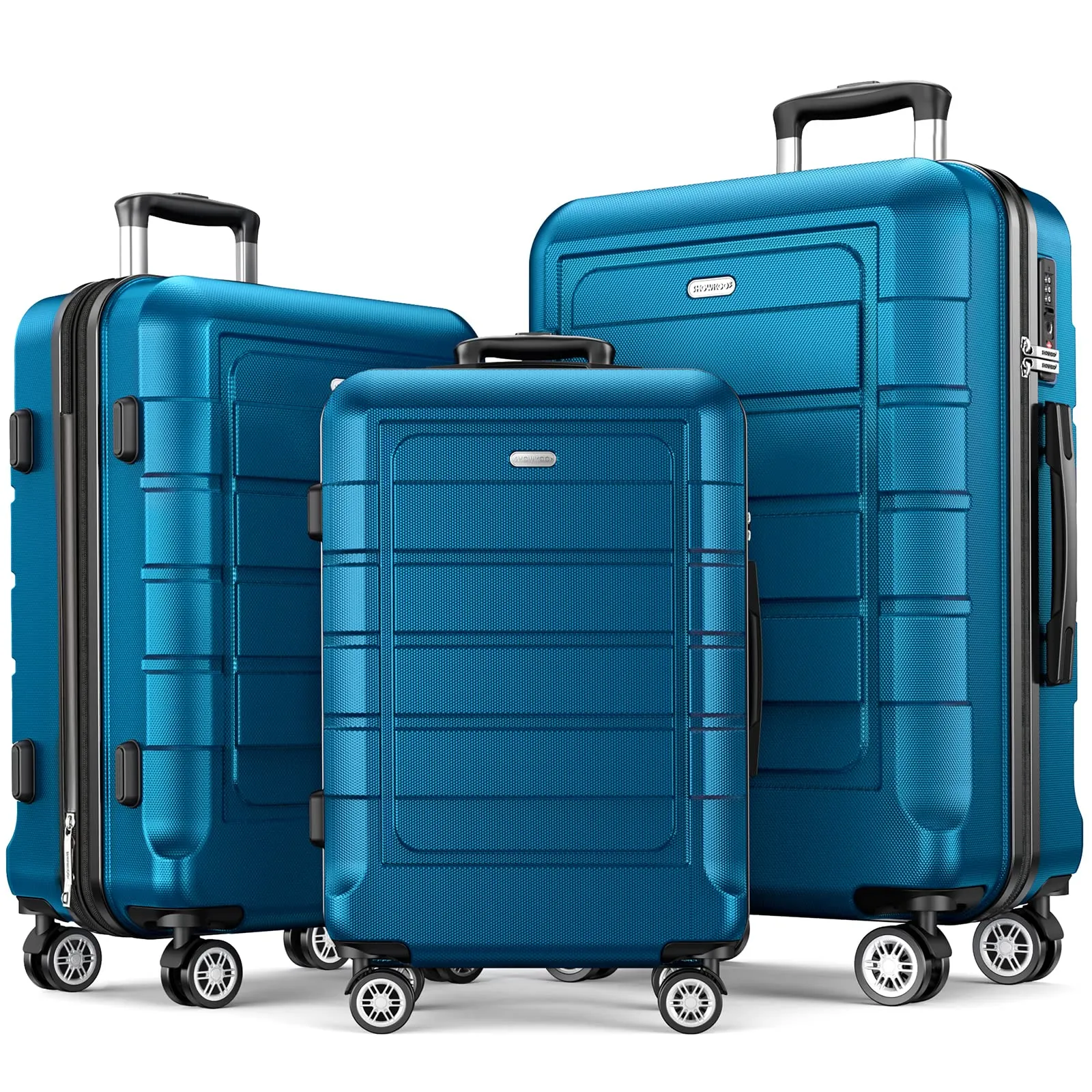 SHOWKOO Luggage Sets Expandable PC ABS Durable Suitcase Double Wheels TSA Lock 5pcs Wine Red