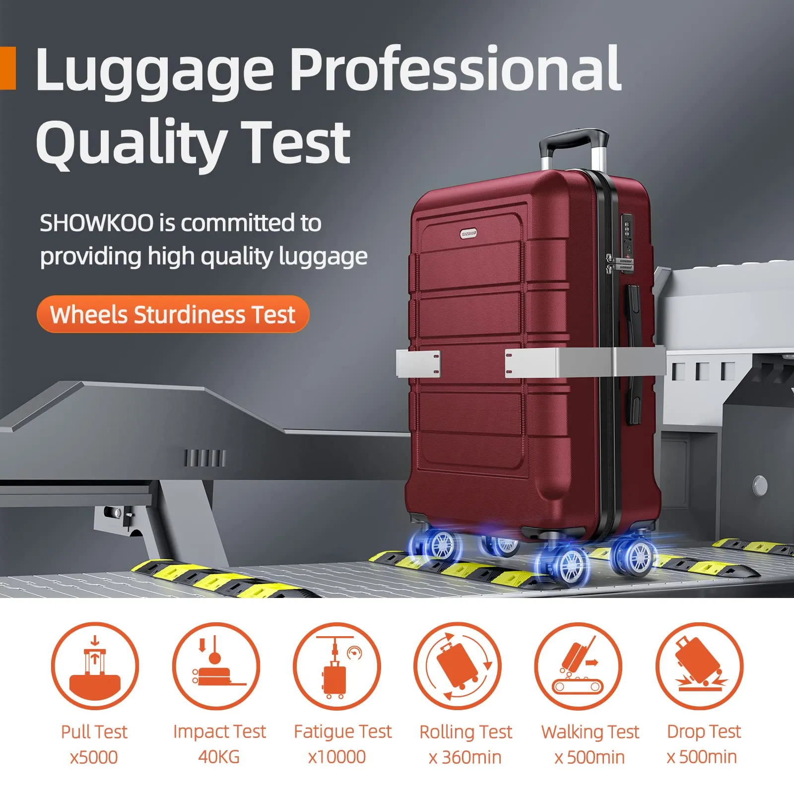 SHOWKOO Luggage Sets Expandable PC ABS Durable Suitcase Double Wheels TSA Lock 5pcs Wine Red