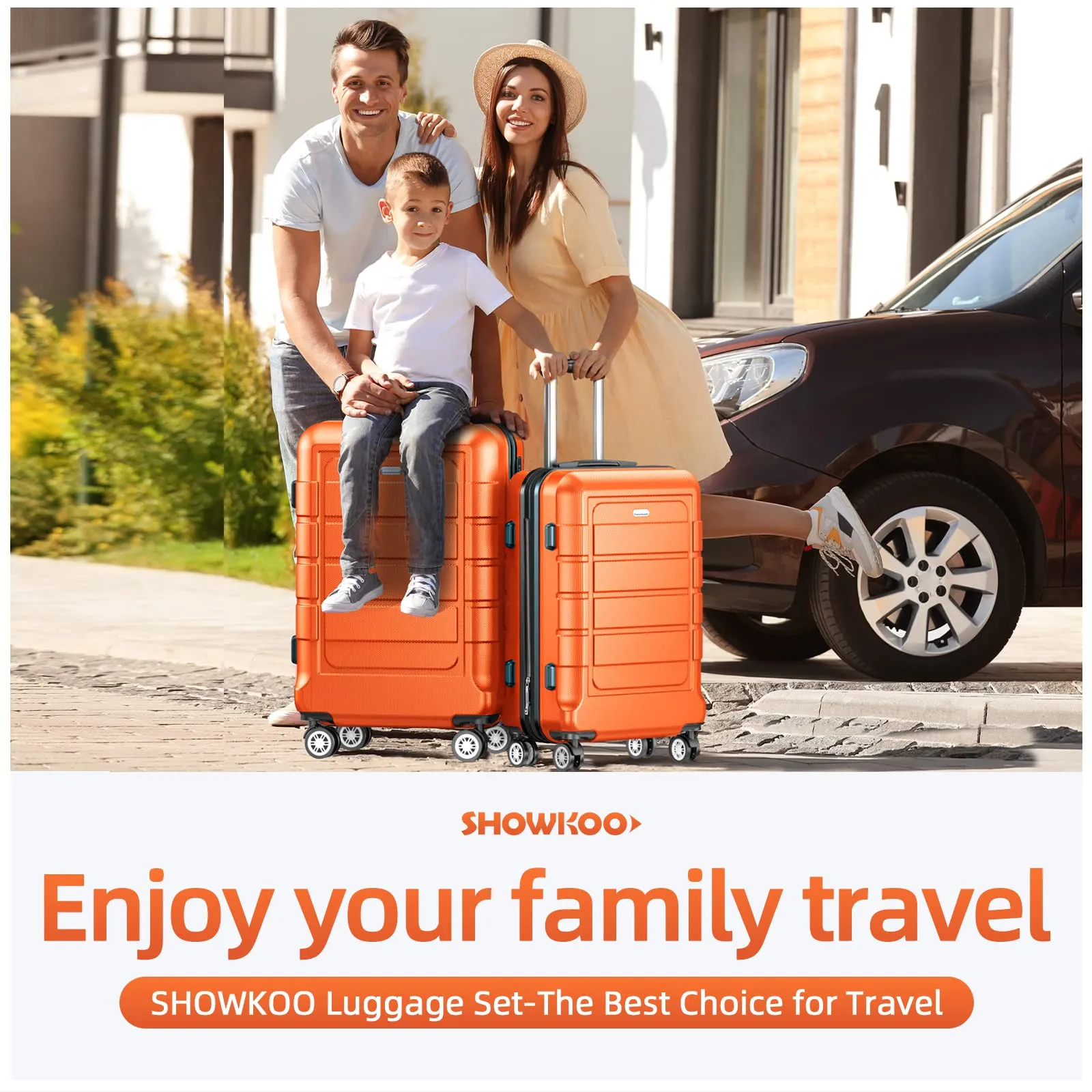 SHOWKOO Luggage Sets Expandable PC ABS Durable Suitcase Double Wheels TSA Lock 5pcs Wine Red