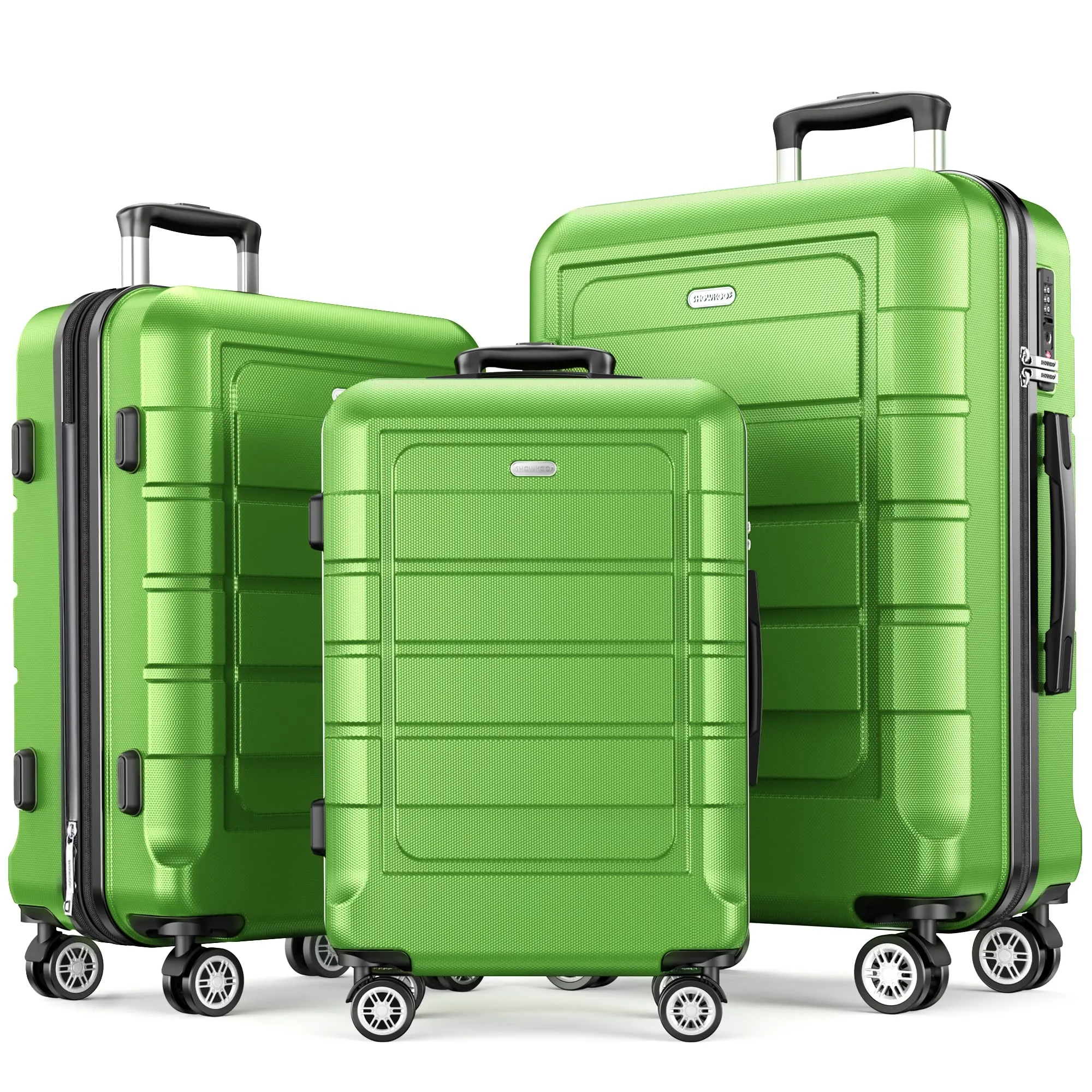 SHOWKOO Luggage Sets Expandable PC ABS Durable Suitcase Double Wheels TSA Lock 5pcs Wine Red