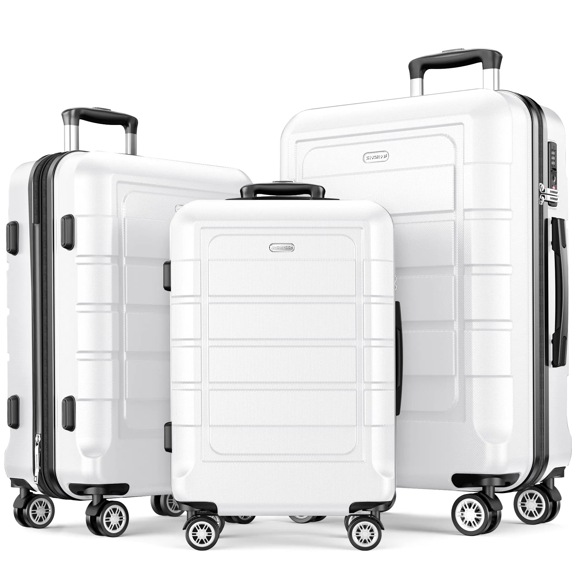 SHOWKOO Luggage Sets Expandable PC ABS Durable Suitcase Double Wheels TSA Lock 5pcs Wine Red
