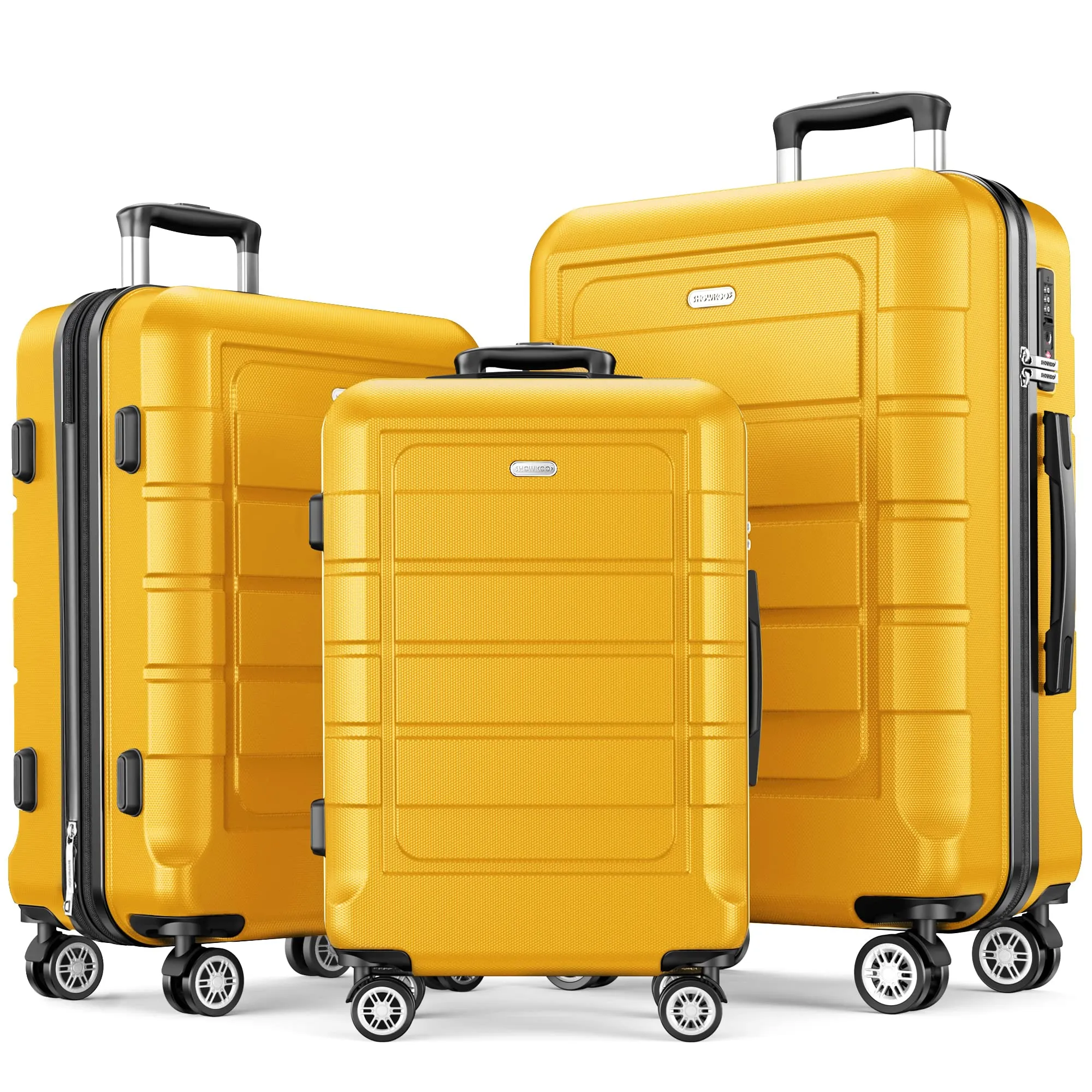 SHOWKOO Luggage Sets Expandable PC ABS Durable Suitcase Double Wheels TSA Lock 5pcs Wine Red