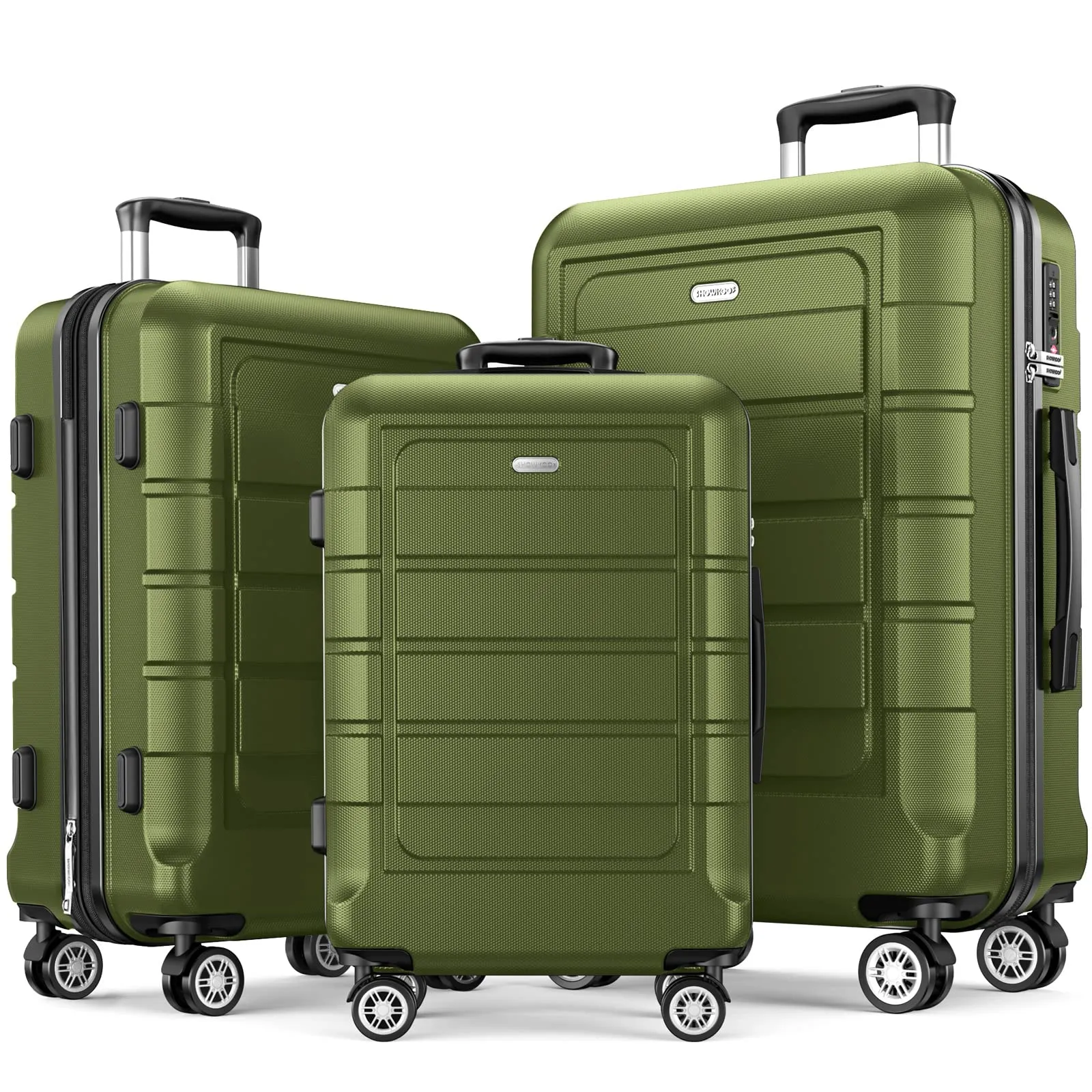 SHOWKOO Luggage Sets Expandable PC ABS Durable Suitcase Double Wheels TSA Lock 5pcs Wine Red