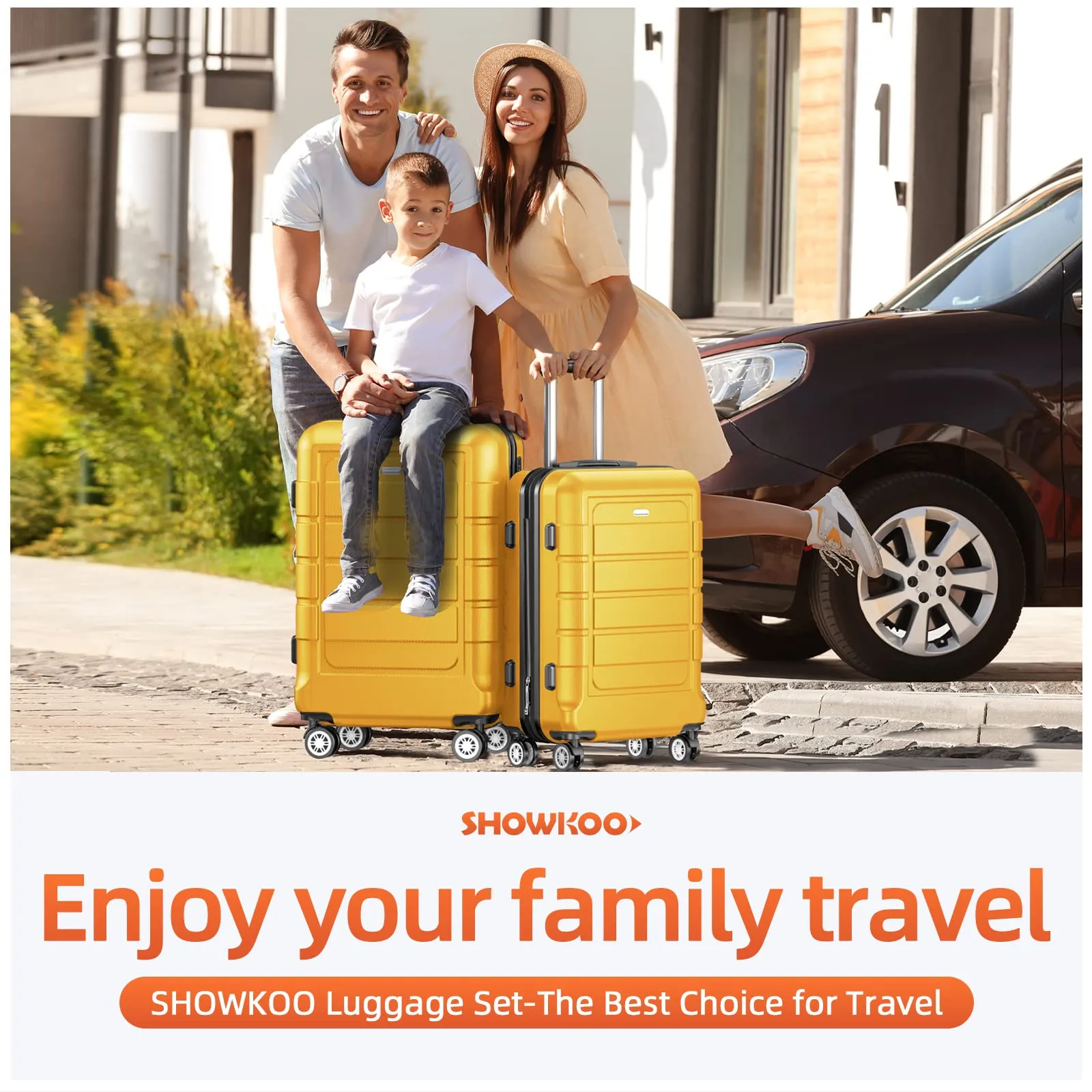 SHOWKOO Luggage Sets Expandable PC ABS Durable Suitcase Double Wheels TSA Lock 5pcs Wine Red