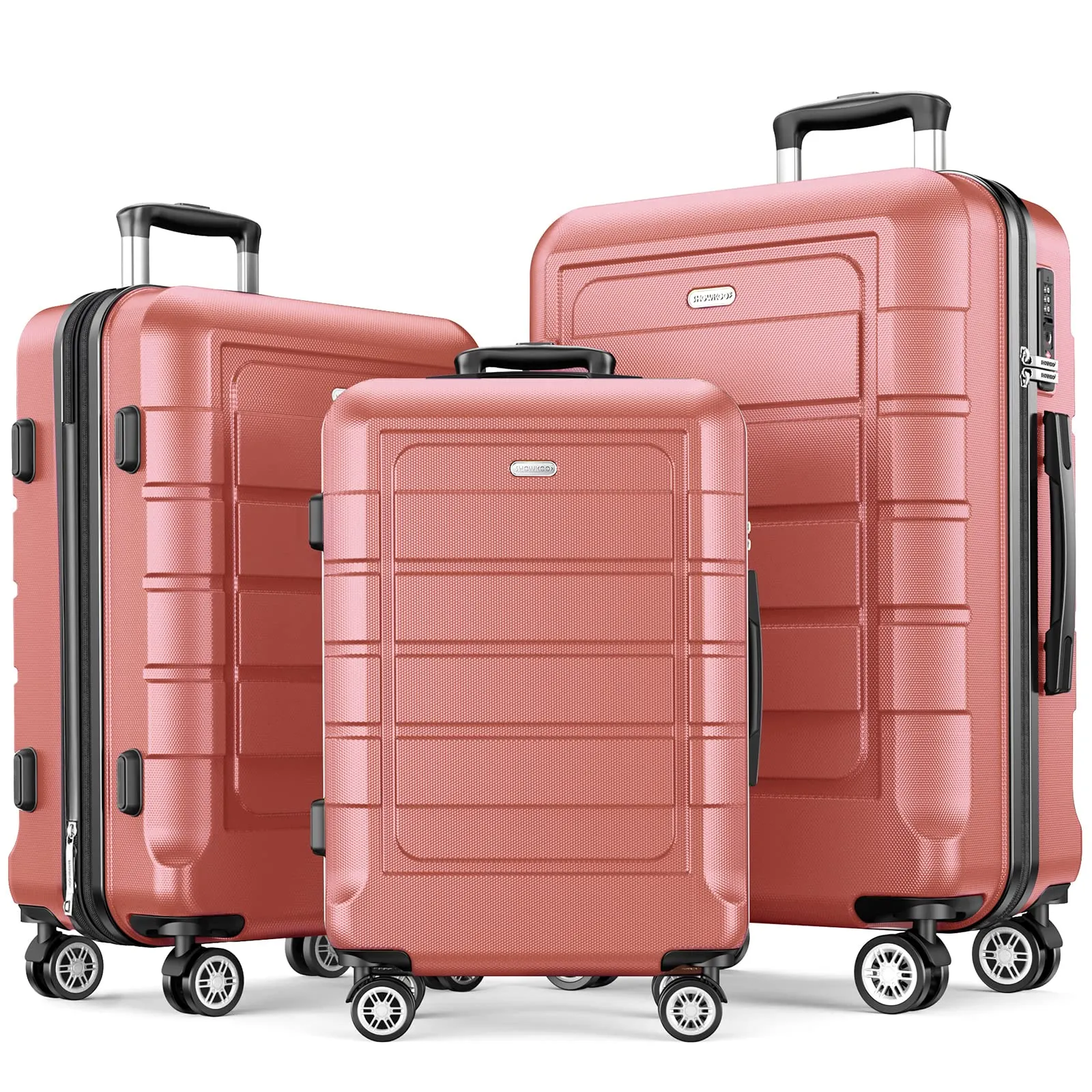 SHOWKOO Luggage Sets Expandable PC ABS Durable Suitcase Double Wheels TSA Lock 5pcs Wine Red