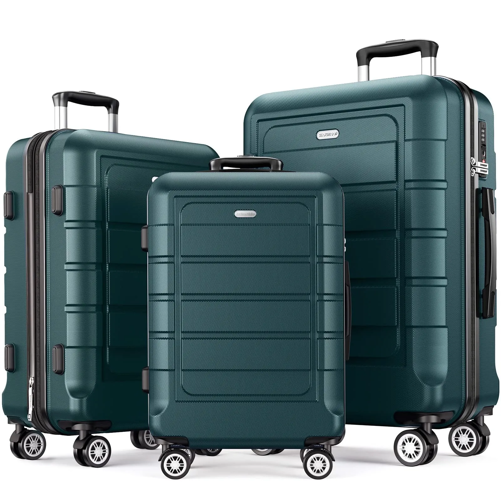 SHOWKOO Luggage Sets Expandable PC ABS Durable Suitcase Double Wheels TSA Lock 5pcs Wine Red