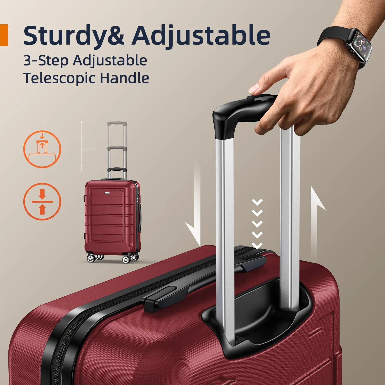 SHOWKOO Luggage Sets Expandable PC ABS Durable Suitcase Double Wheels TSA Lock 5pcs Wine Red