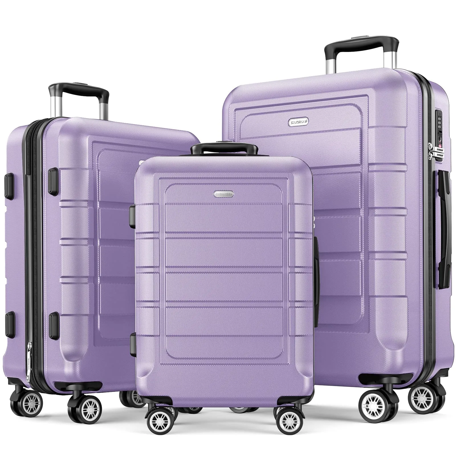 SHOWKOO Luggage Sets Expandable PC ABS Durable Suitcase Double Wheels TSA Lock 5pcs Wine Red