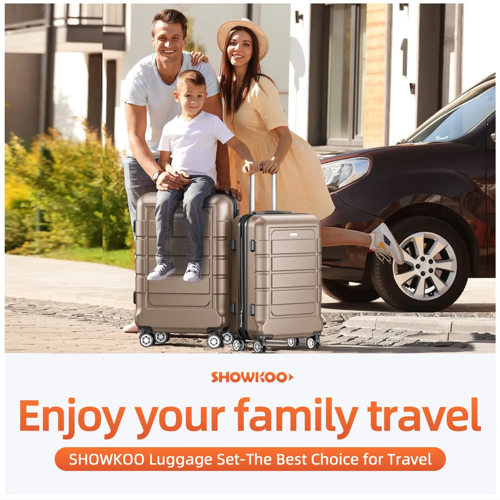 SHOWKOO Luggage Sets Expandable PC ABS Durable Suitcase Double Wheels TSA Lock 5pcs Wine Red