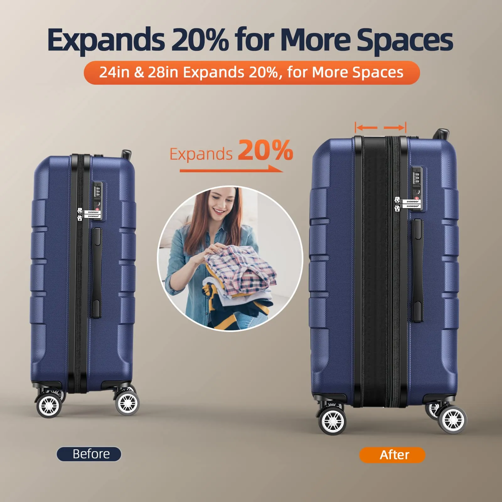 SHOWKOO Luggage Sets Expandable PC ABS Durable Suitcase Double Wheels TSA Lock 5pcs Wine Red