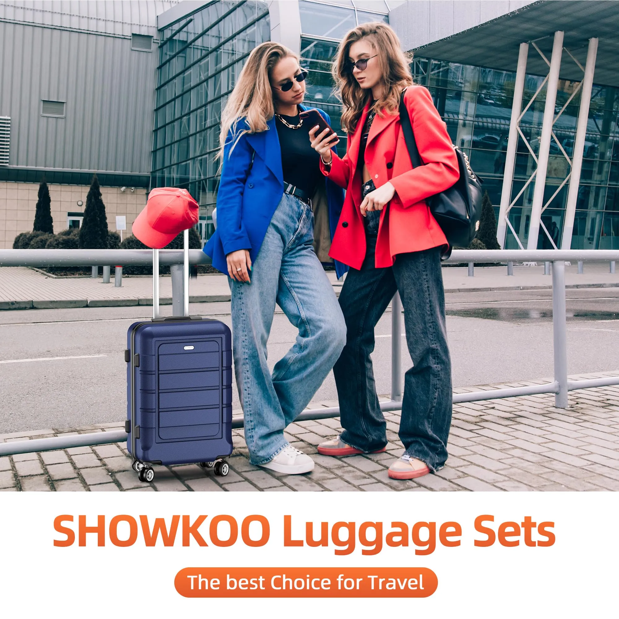 SHOWKOO Luggage Sets Expandable PC ABS Durable Suitcase Double Wheels TSA Lock 5pcs Wine Red