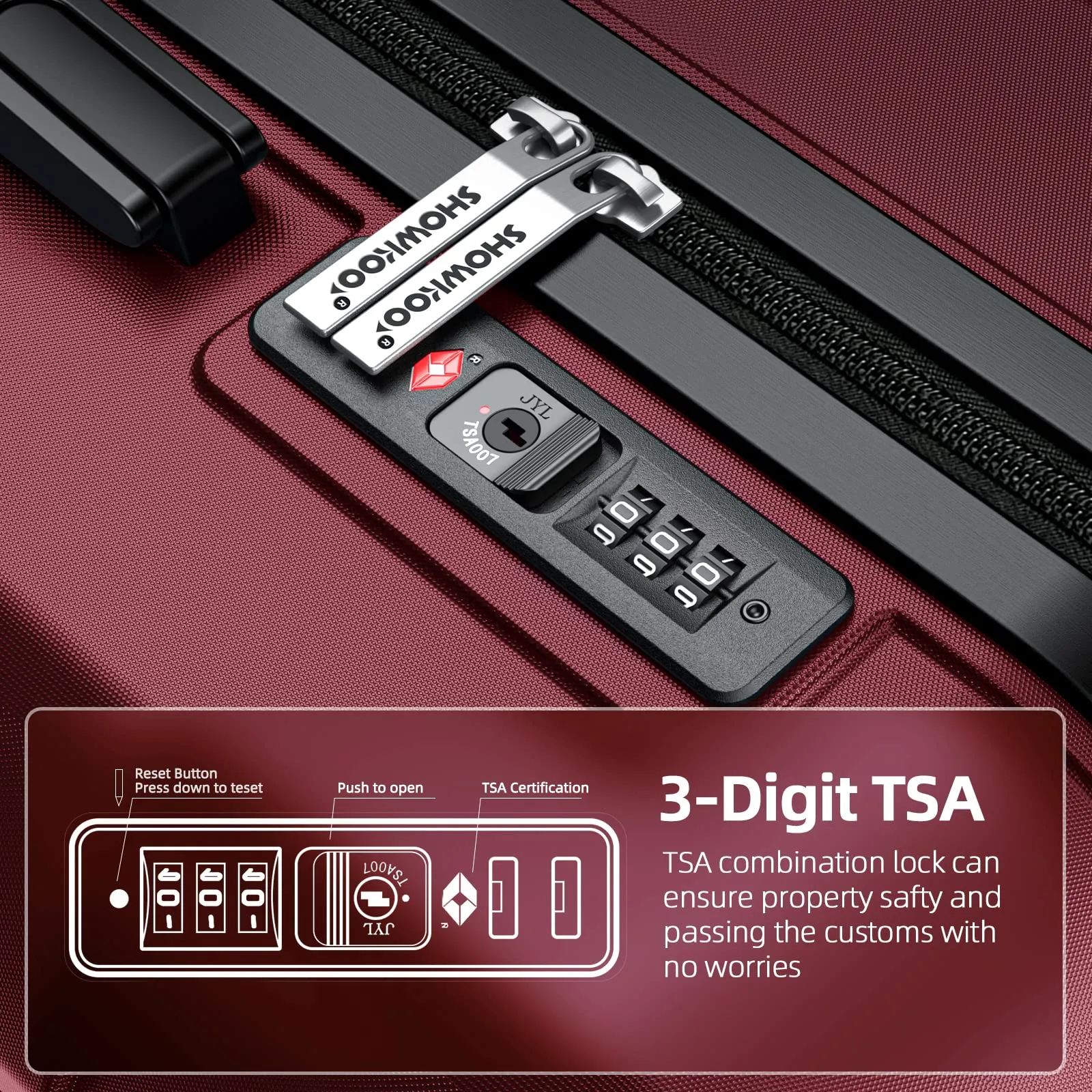 SHOWKOO Luggage Sets Expandable PC ABS Durable Suitcase Double Wheels TSA Lock 5pcs Wine Red