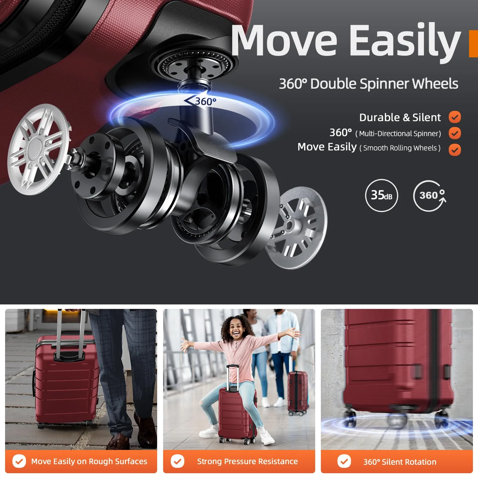 SHOWKOO Luggage Sets Expandable PC ABS Durable Suitcase Double Wheels TSA Lock 5pcs Wine Red
