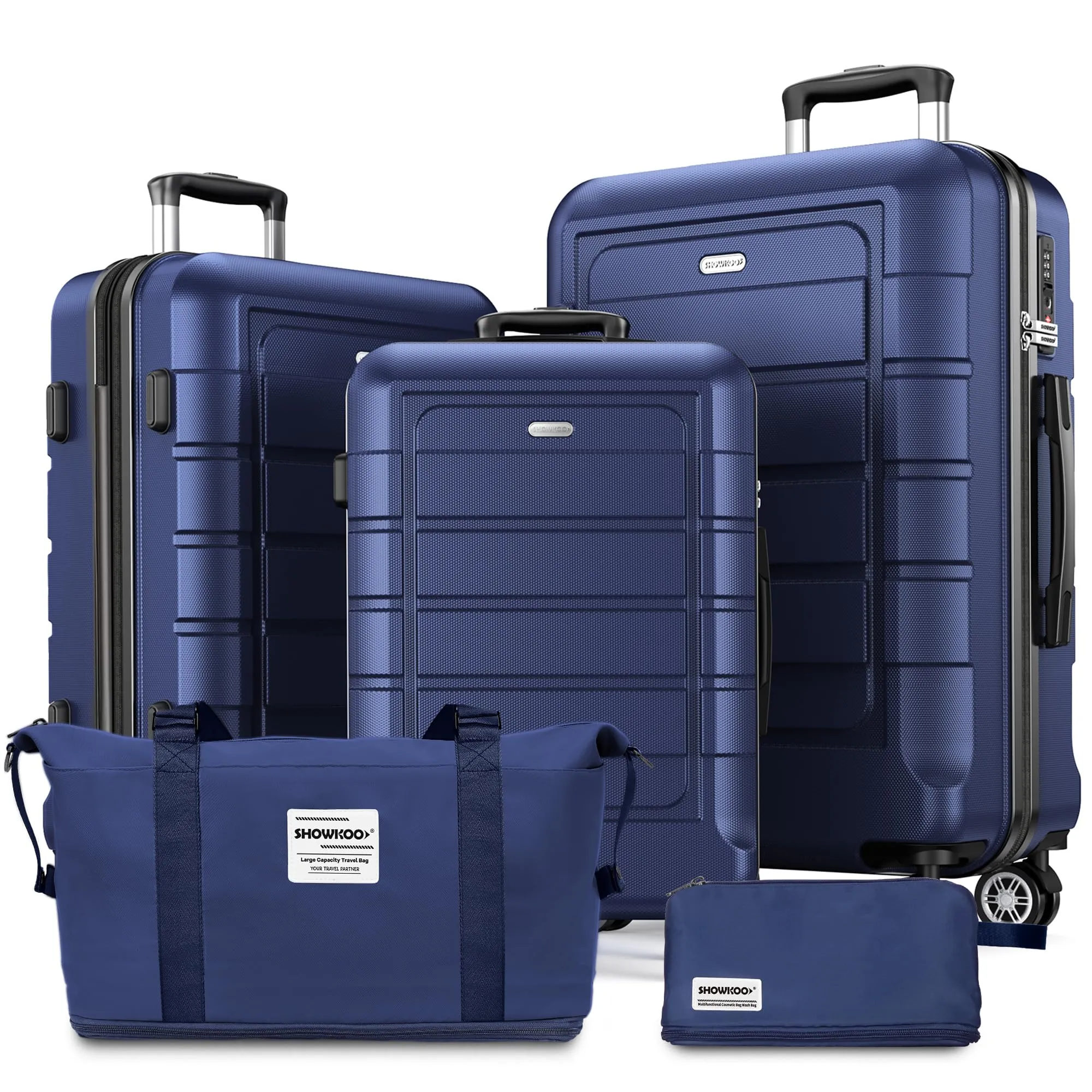 SHOWKOO Luggage Sets Expandable PC ABS Durable Suitcase Double Wheels TSA Lock 5pcs Wine Red