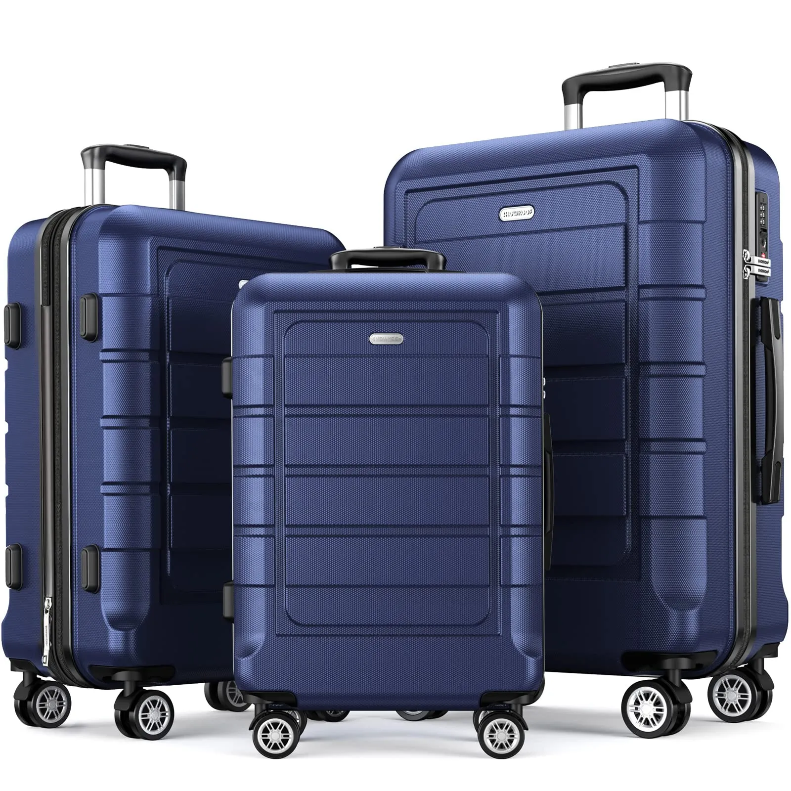 SHOWKOO Luggage Sets Expandable PC ABS Durable Suitcase Double Wheels TSA Lock 5pcs Wine Red