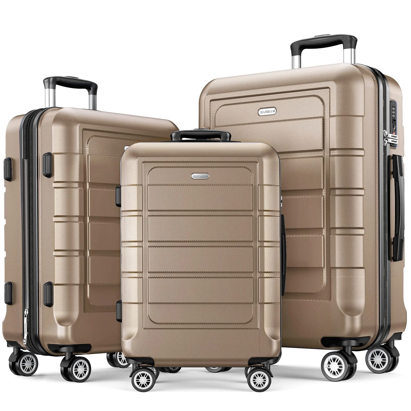 SHOWKOO Luggage Sets Expandable PC ABS Durable Suitcase Double Wheels TSA Lock 5pcs Wine Red