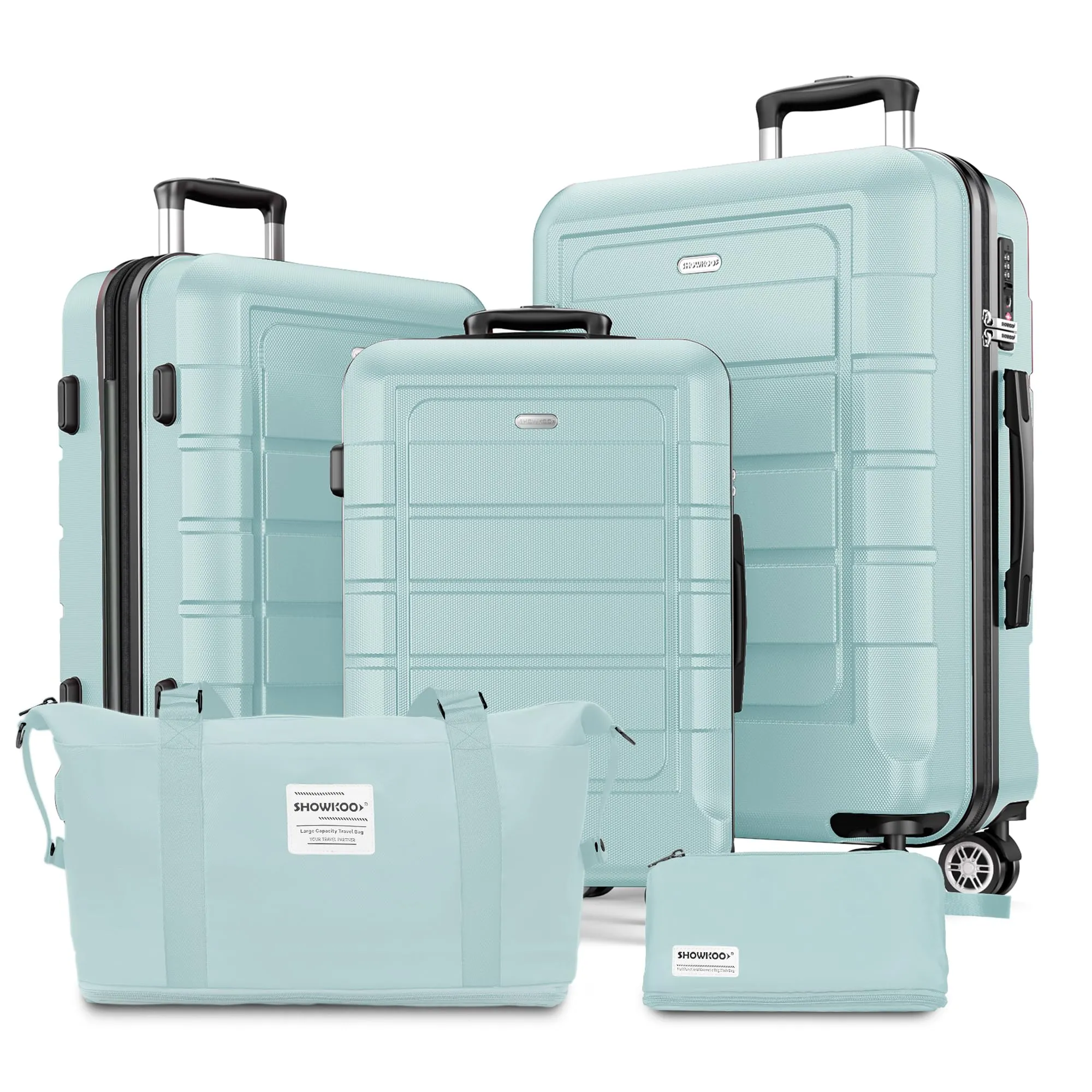 SHOWKOO Luggage Sets Expandable PC ABS Durable Suitcase Double Wheels TSA Lock 5pcs Wine Red