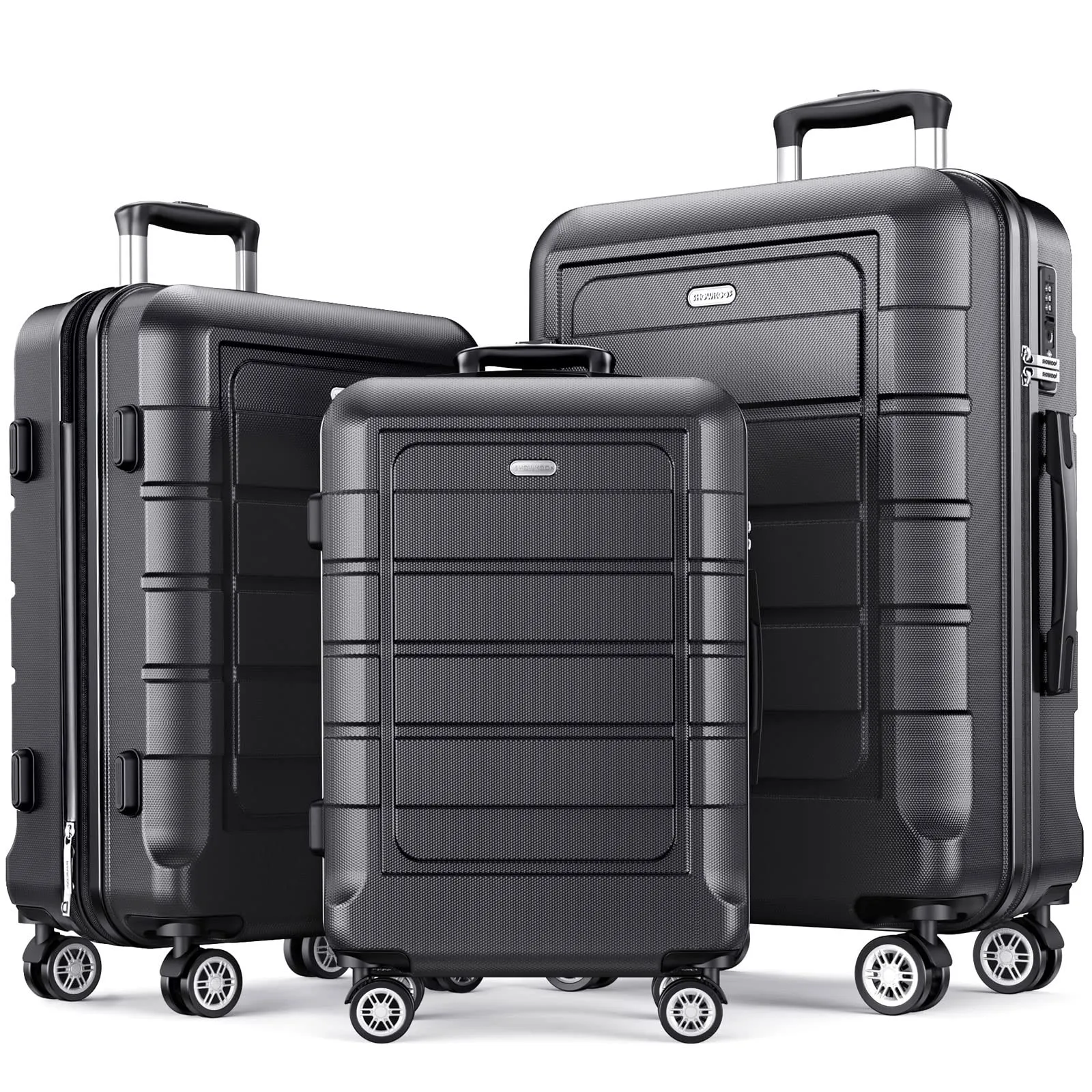 SHOWKOO Luggage Sets Expandable PC ABS Durable Suitcase Double Wheels TSA Lock 5pcs Wine Red