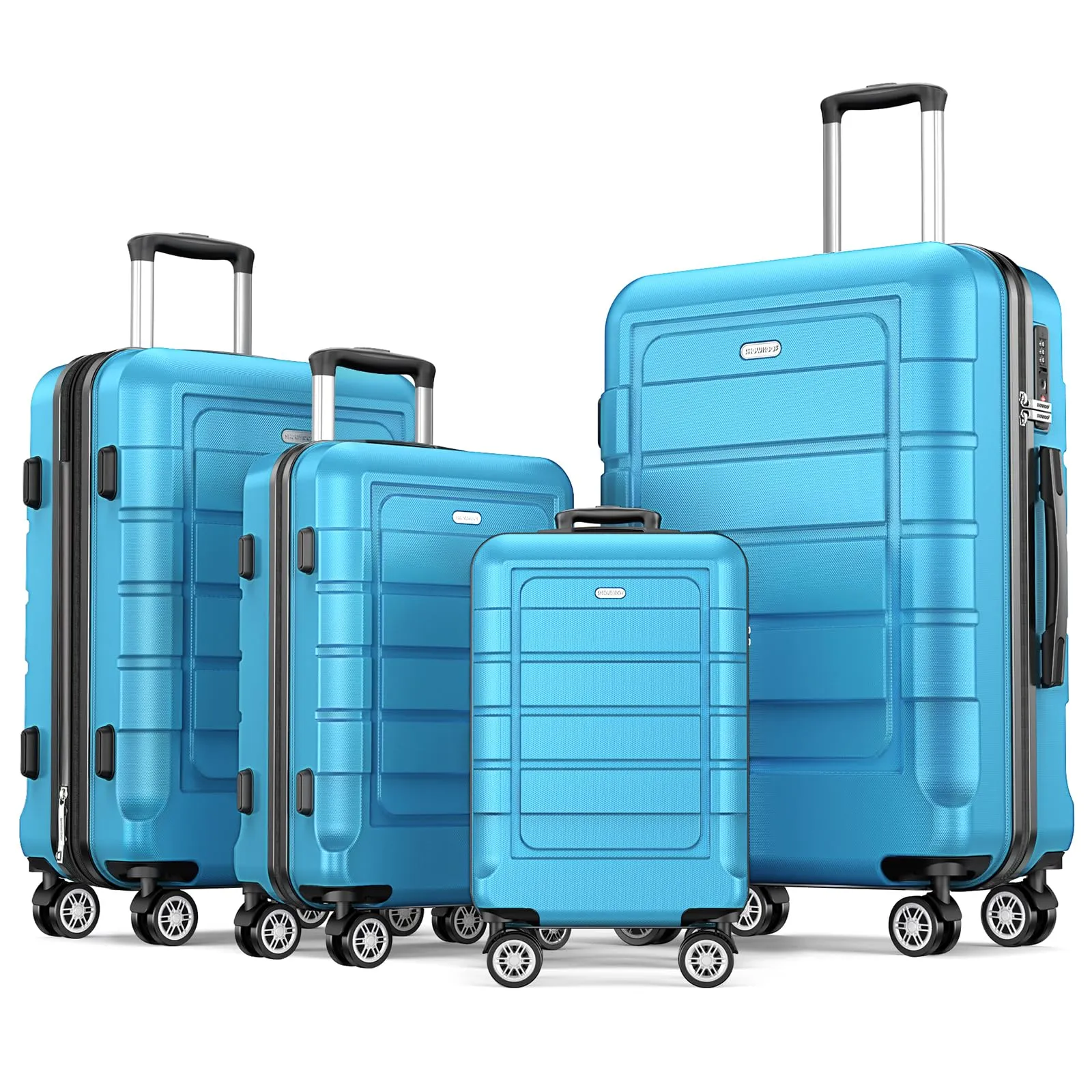 SHOWKOO Luggage Sets Expandable PC ABS Durable Suitcase Double Wheels TSA Lock 5pcs Wine Red