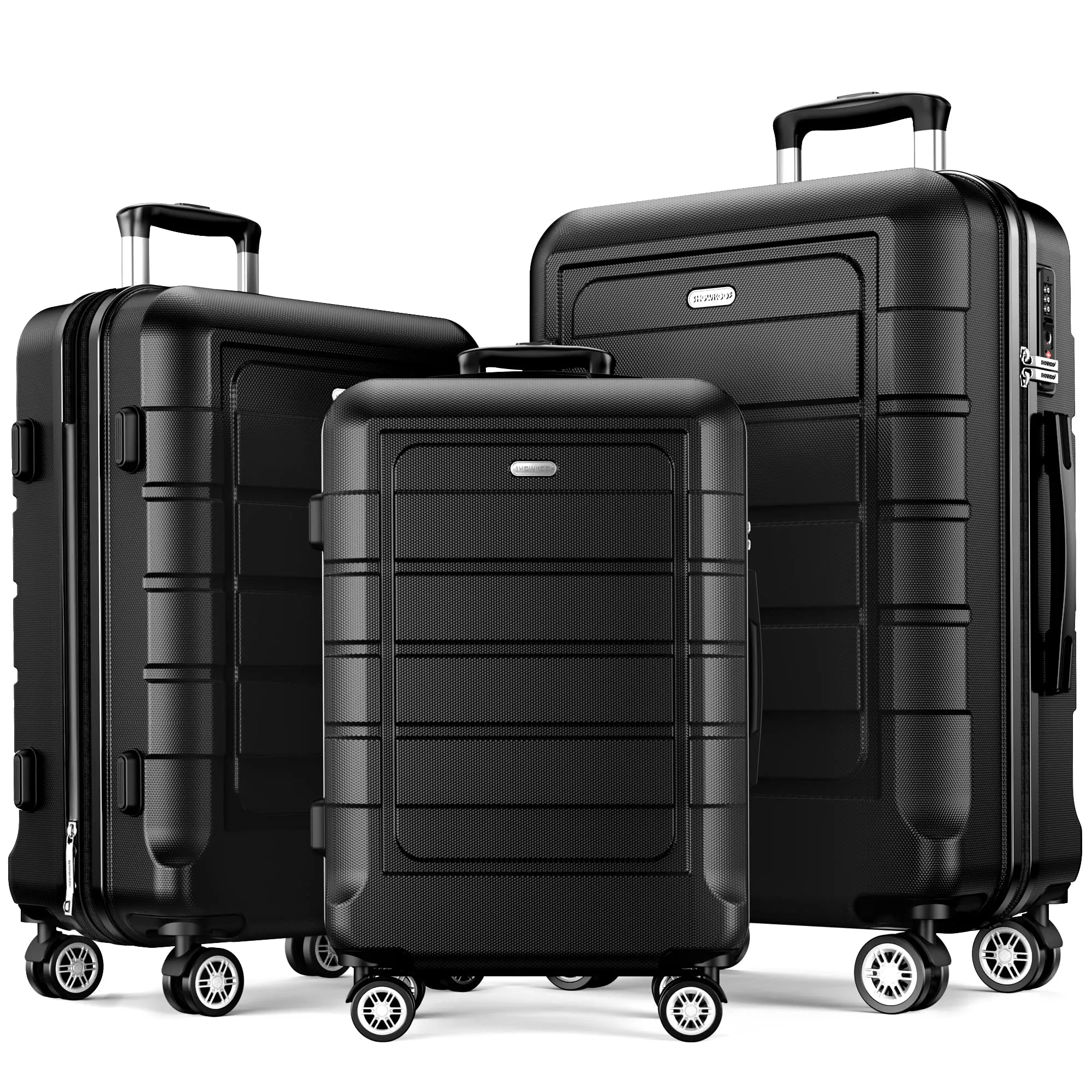 SHOWKOO Luggage Sets Expandable PC ABS Durable Suitcase Double Wheels TSA Lock 5pcs Wine Red