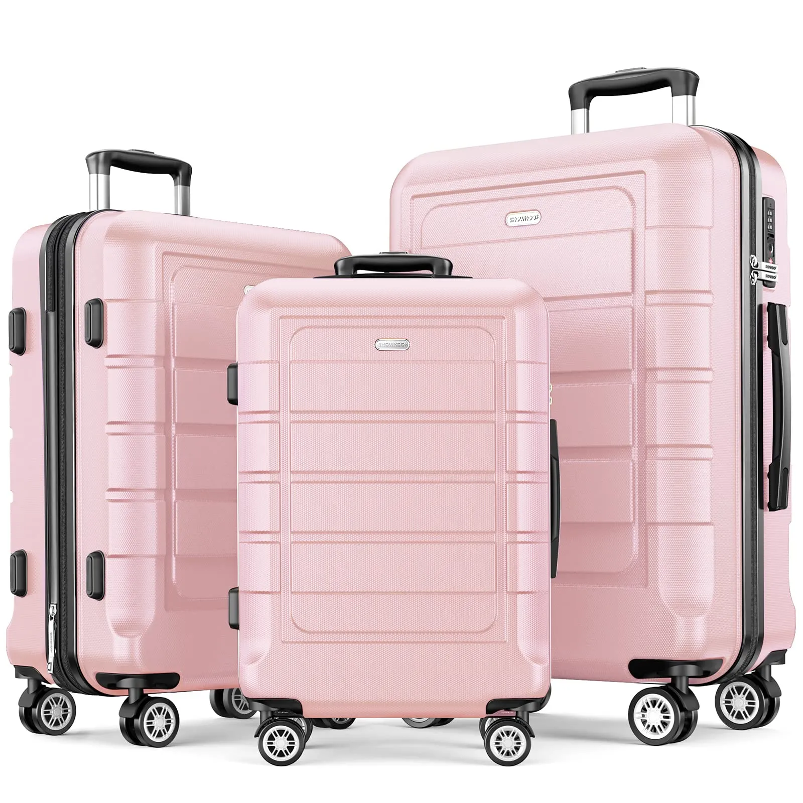 SHOWKOO Luggage Sets Expandable PC ABS Durable Suitcase Double Wheels TSA Lock 5pcs Wine Red