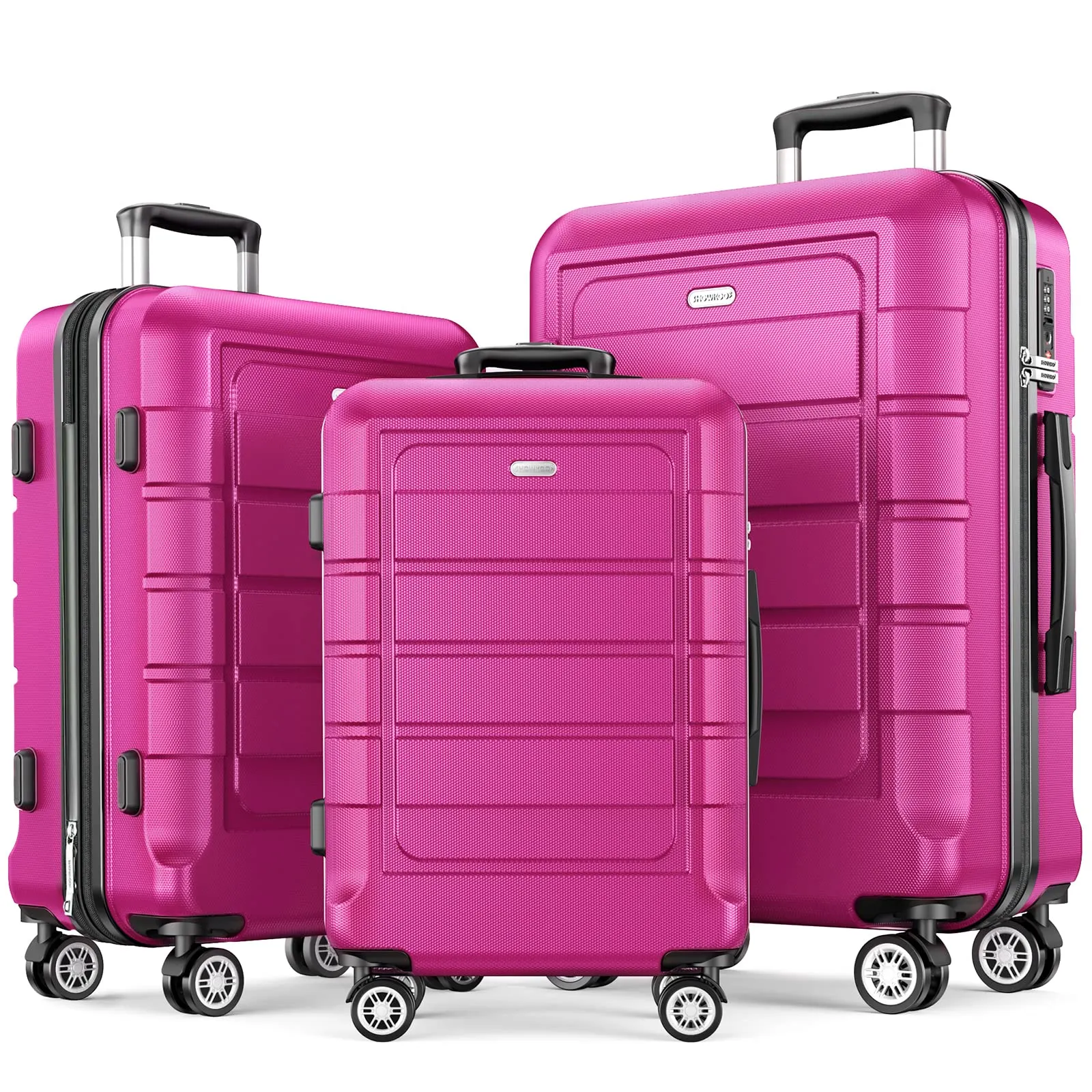 SHOWKOO Luggage Sets Expandable PC ABS Durable Suitcase Double Wheels TSA Lock 5pcs Wine Red