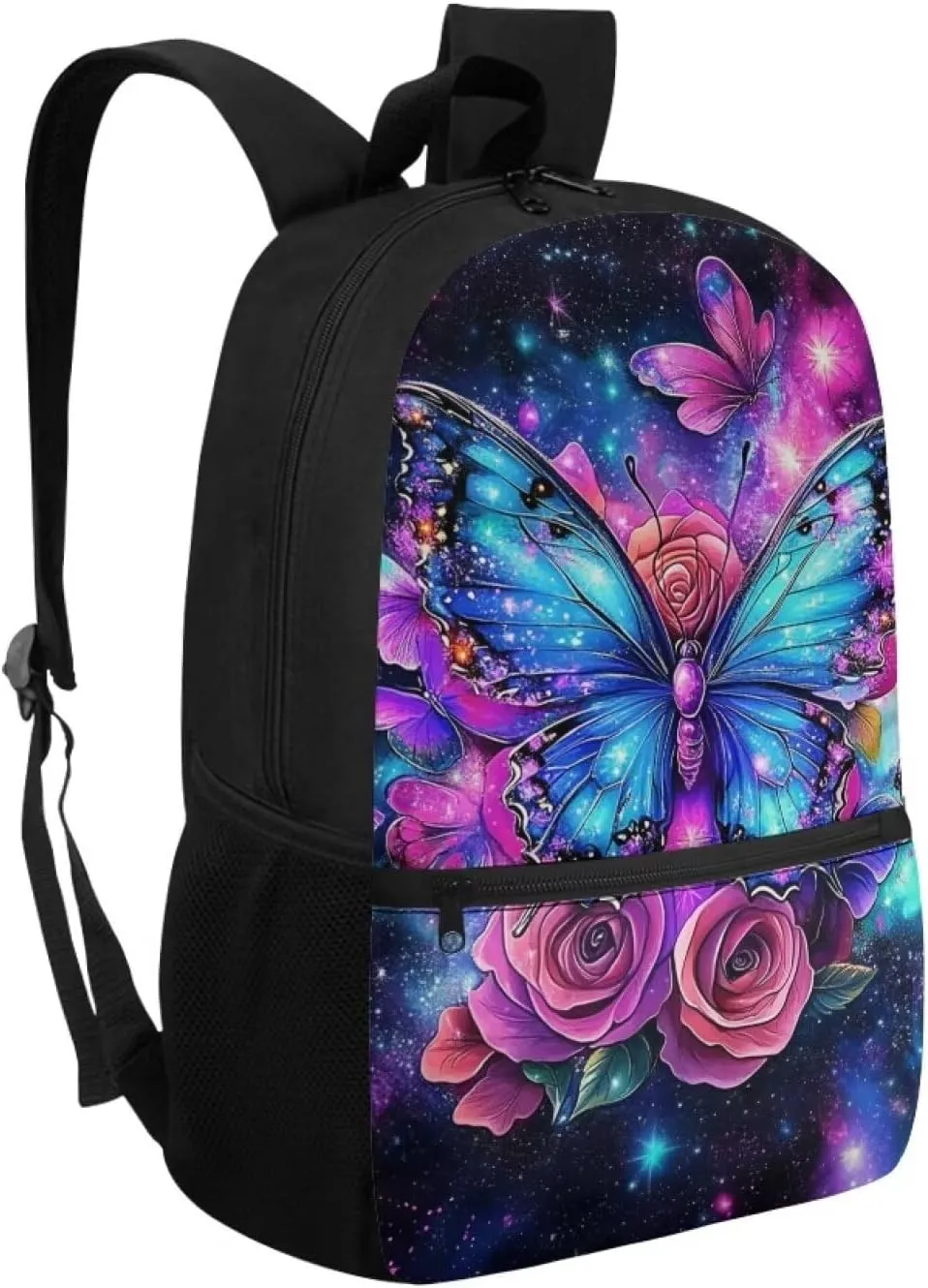 Showudesigns Flower Butterfly School Backpacks for Girls Middle School Bags 17inch Book Bag High College Student Backpacks with Side Pocket Teens Daypack Light Weight Laptop Bags