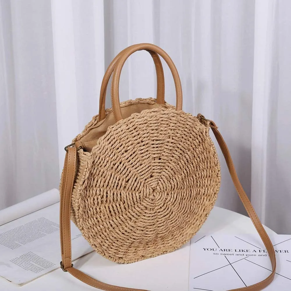 SHUIBIAN Women Straw Summer Beach Bag Handwoven Round Rattan Bag Cross Body Bag with Tassel Bag Charm Key Chain …