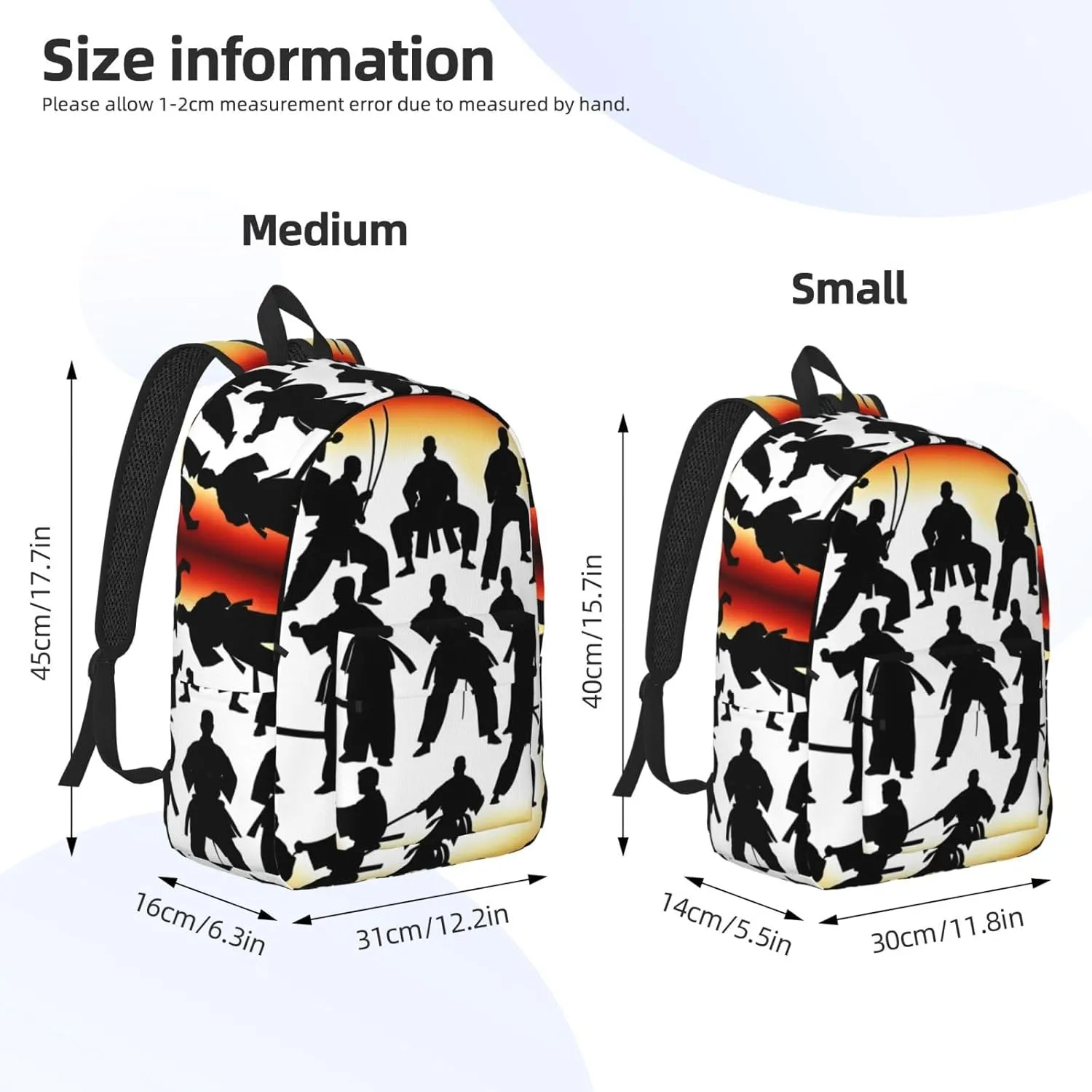 Silhouettes of Martial print Hiking Backpack Casual Daypack Outdoor Travel Backpacks Bookbag for Men Women Adult