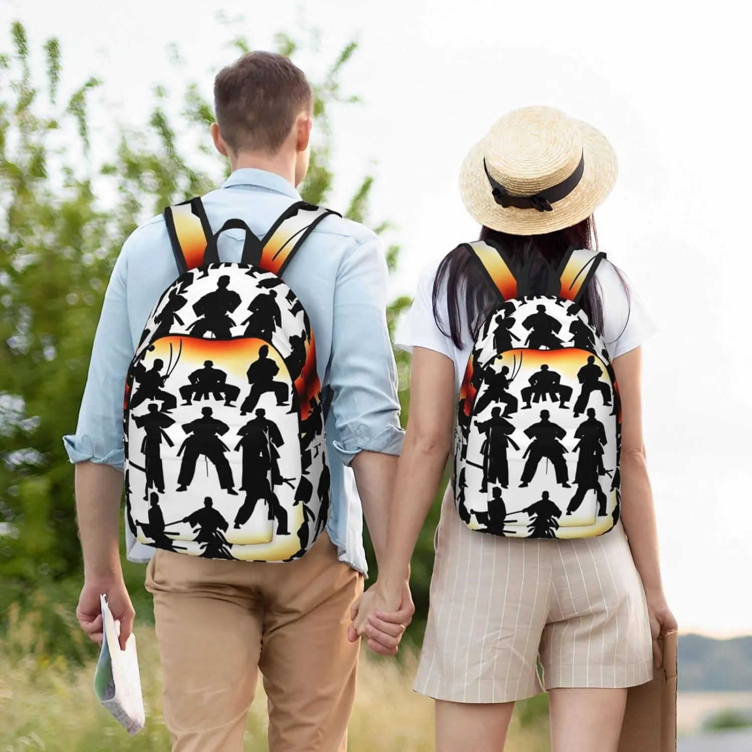 Silhouettes of Martial print Hiking Backpack Casual Daypack Outdoor Travel Backpacks Bookbag for Men Women Adult